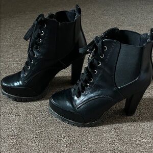 C Label Black Heeled Ankle Boots
